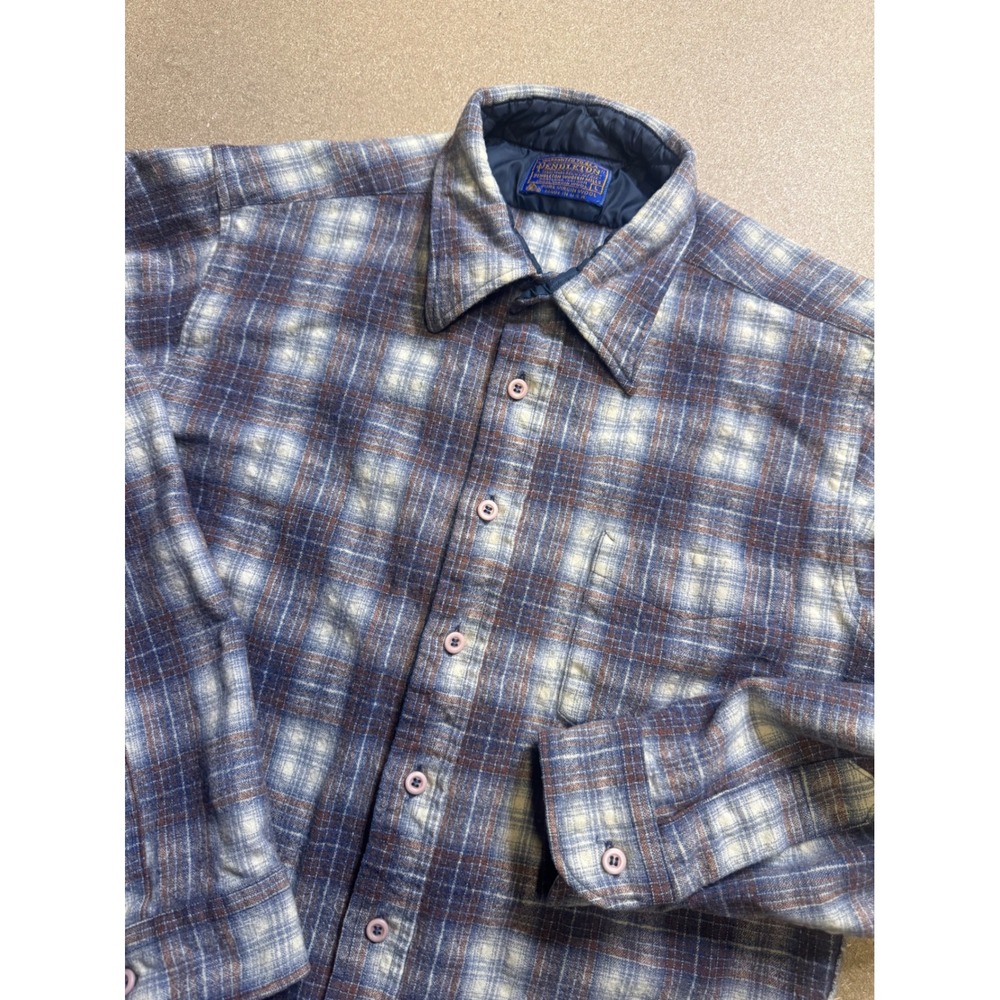 Vintage Pendleton Wool Flannel Shirt Mens L brown Plaid Made in USA 100% Wool